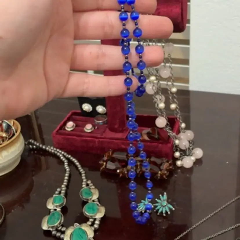 Blue Stone Sterling Silver Earring Bracelet Necklace Set