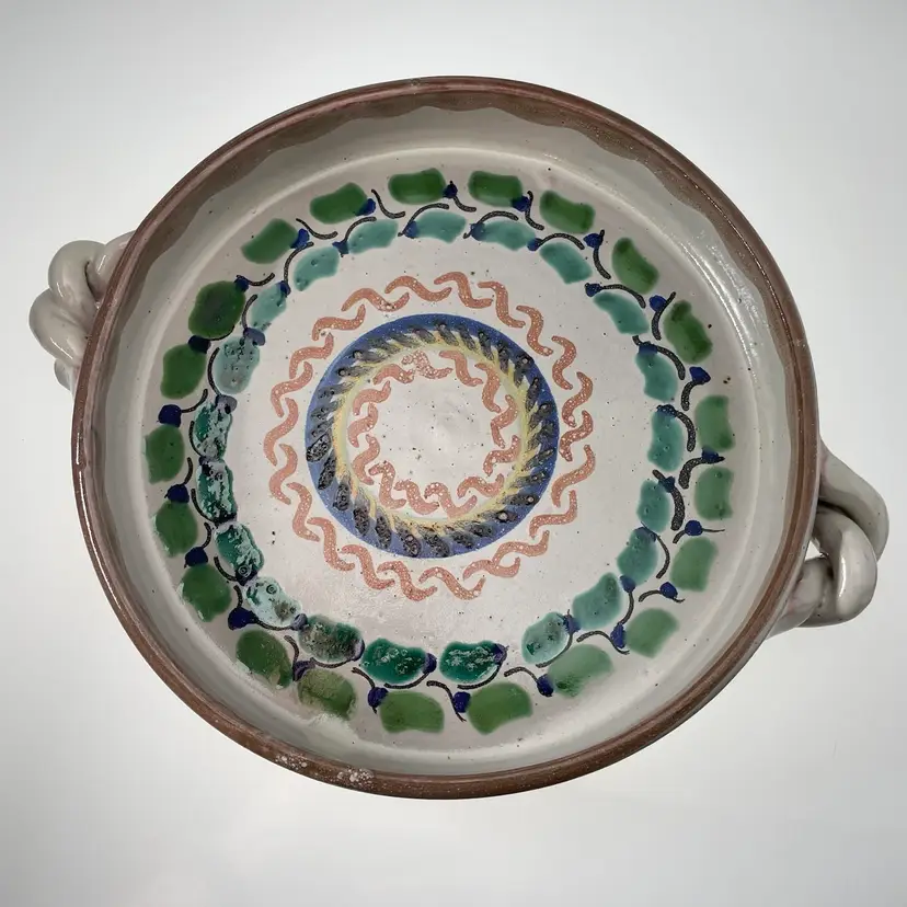 Gorky Gonzalez GTO Mexican Folk Pottery Rolled Handles Appetizer Tray Dish 8" Mexico