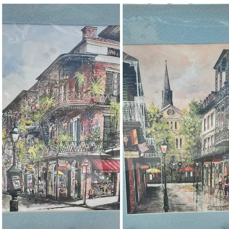 #01 Ken Engelhardt - Pair of New Orleans Prints – “Orleans Street” (1987) & “St. Peter Street” – Matted 8.5”×11”