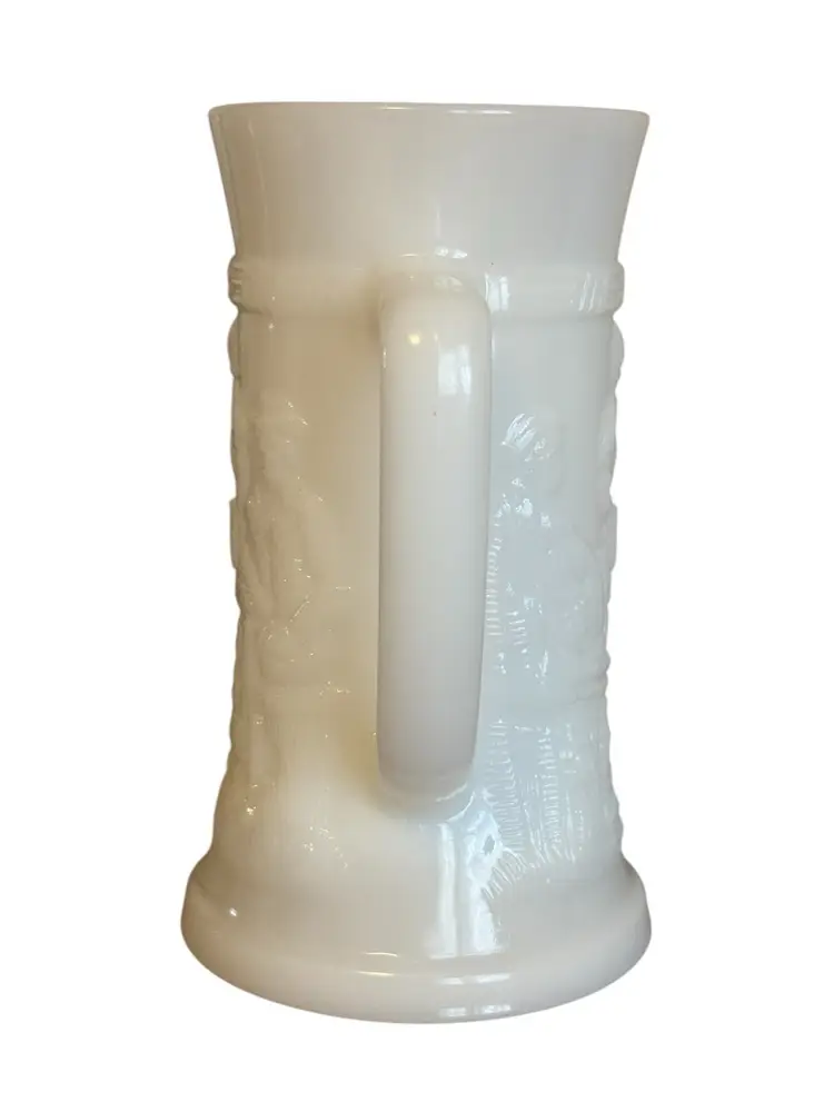 Vintage Federal Milk Glass Beer Stein Tavern Scene White