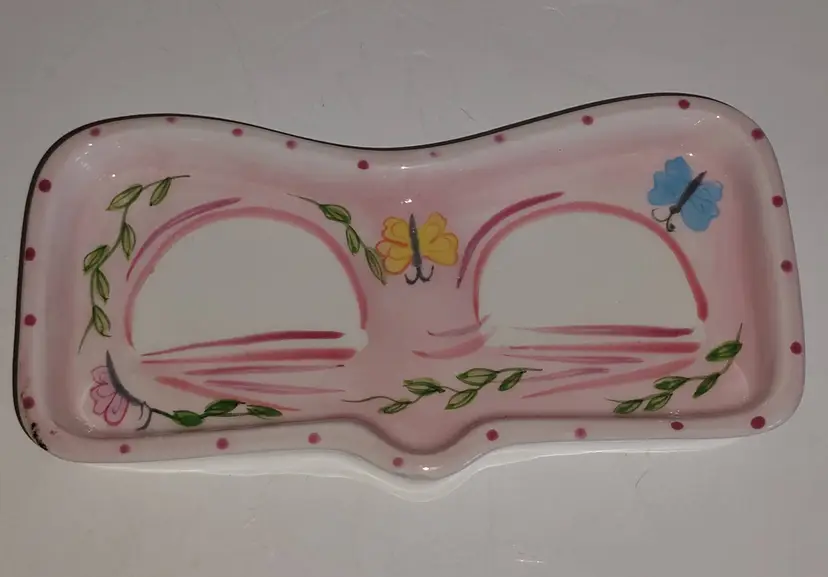 Ganz, Bella Casa Eyeglass/Sunglass Ceramic Tray, Handpainted Butterfly Floral Motif