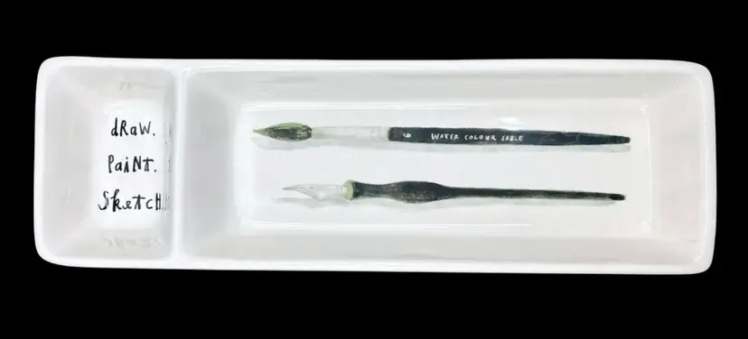 Rae Dunn Magenta Artisan Collection Draw Paint Sketch Pen Brush Divided Tray 11β