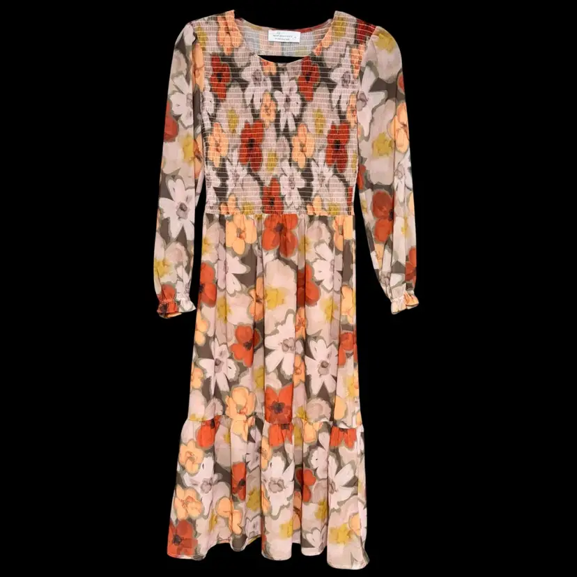 Floral Flowy Midi/Maxi Length Long Sleeve Dress Sz XS