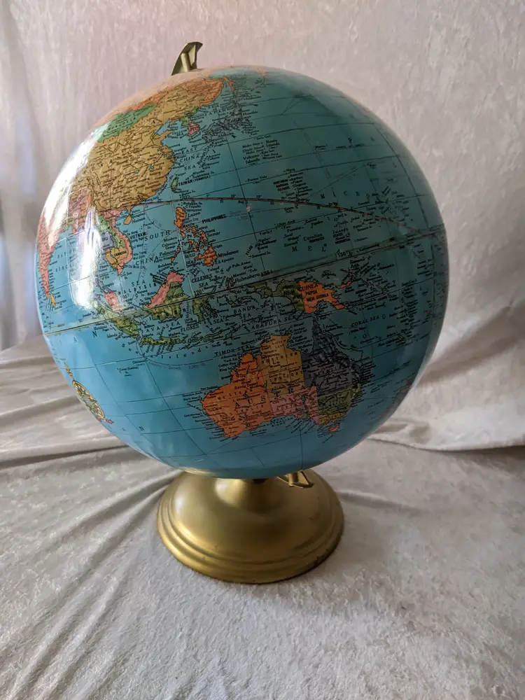 Vintage Cram's Imperial World Globe 12" Blue Ocean Metal Base Gift Home School 18in Tall