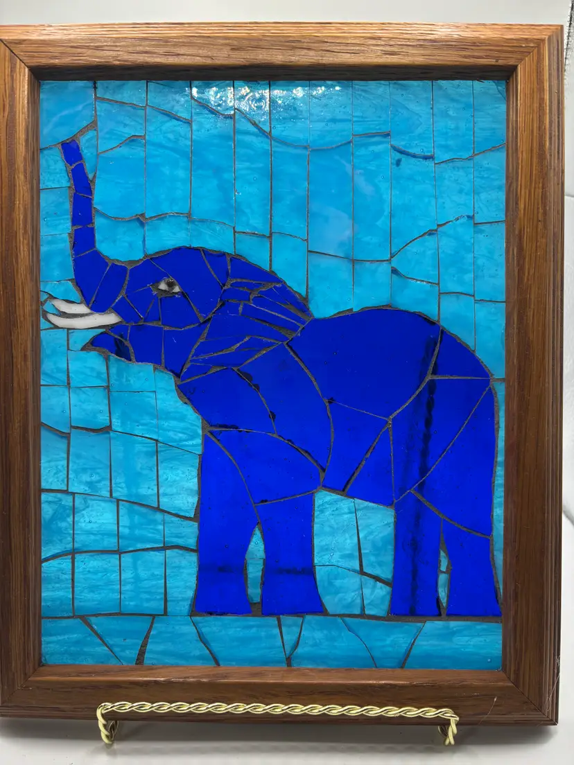 Blue Elephant Stained Glass Mosaic