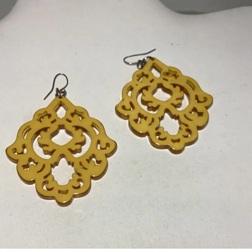 Gold Celluloid Large Lightweight Pierced Earrings - 2 1/4”