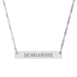 She Was A Menace Horizontal Bar Necklace, Engraved
