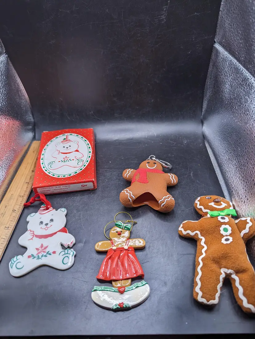 Vintage Lot Of 5 Christmas Gingerbread and Teddy Bear Ornaments