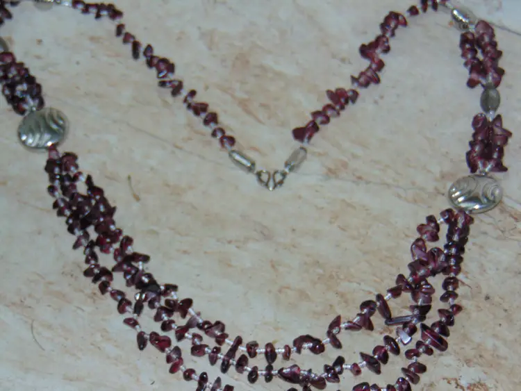 Purple Amethyst Glass Stone Looking Chip 3 Strand Statement Necklace Womens 32"