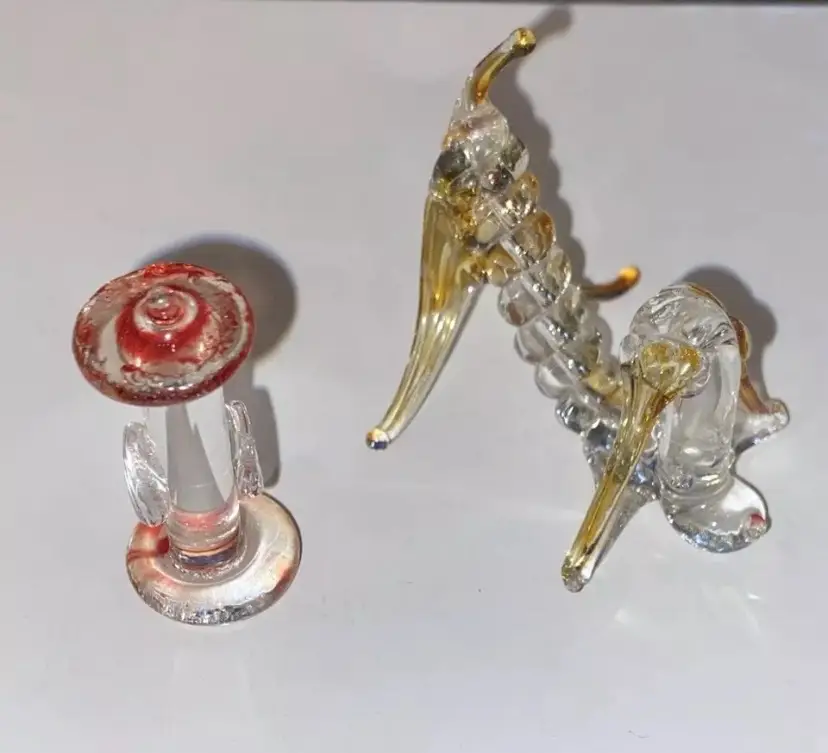 Vintage Miniature Hand Blown Art Glass Dog Figurine And Fire hydrant