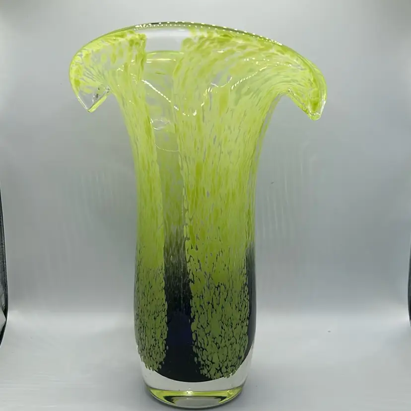 Vintage green and purple art glass vase