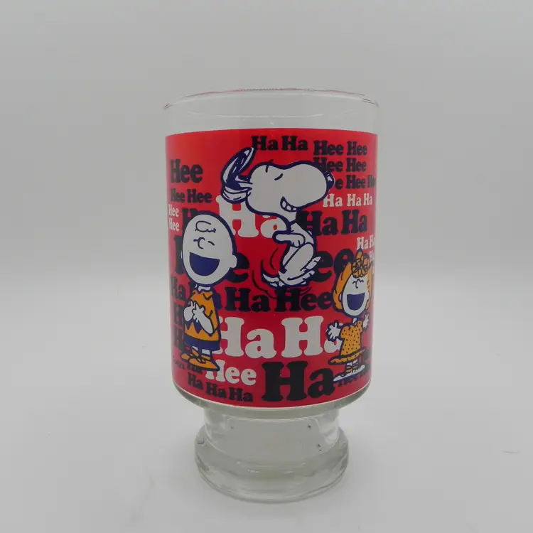 Anchor Hocking Peanuts Gang Glass Tumbler Snoopy Woodstock VTG 32 oz Beer Soda