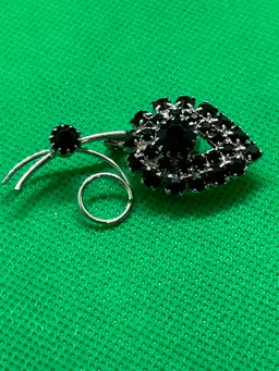 Black Glass Rhinestone Brooch