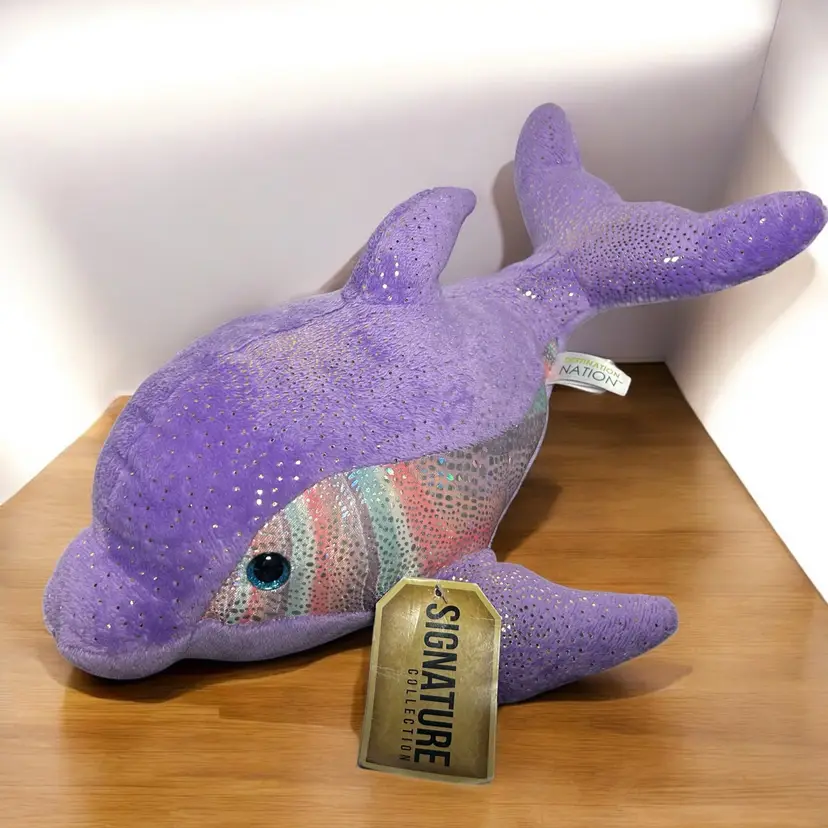 Destination Nation Signature Dolphin Plush Stuffed Animal Purple Sparkly 17" Excellent condition. With tags.
