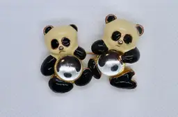 Double Panda Jelly Belly Enamel Brooch