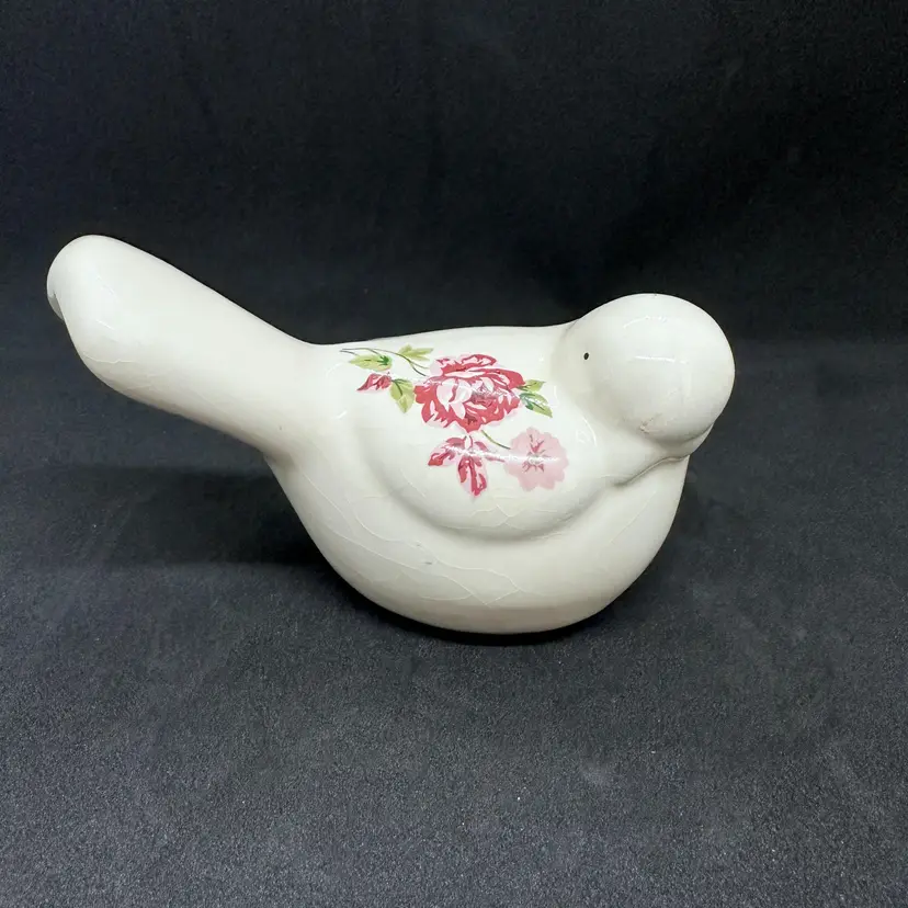 Vintage Porcelain Dove Bird Floral Decal 80's Vanity