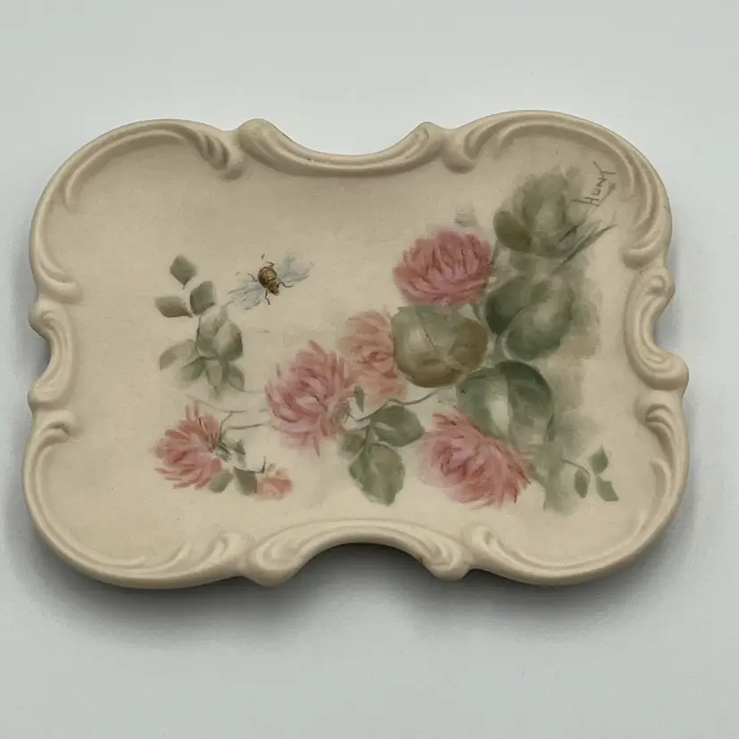 Vintage Hand Painted Bisque Trinket Dish