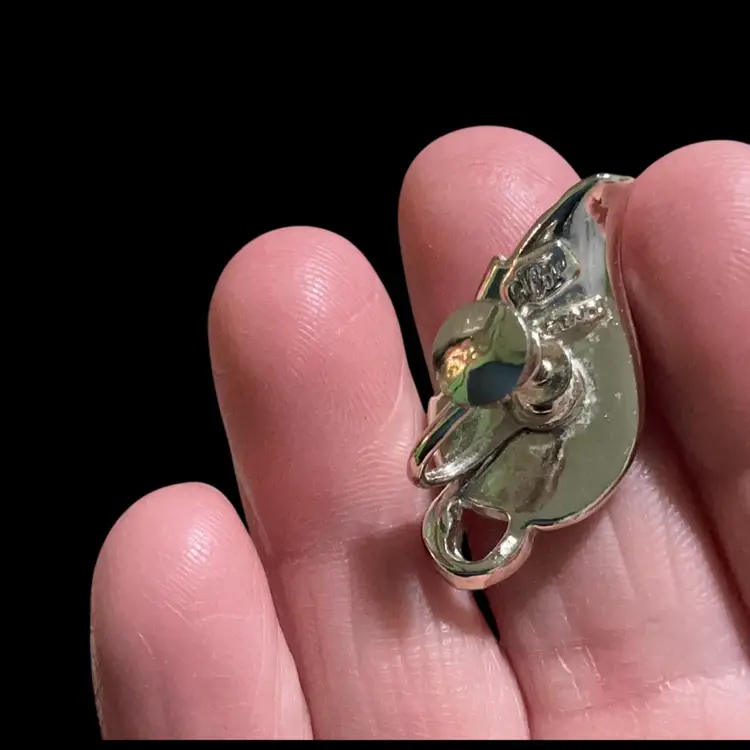 Vintage Silvertone Coro Blue Enamel Leaf Screw Back Earrings.