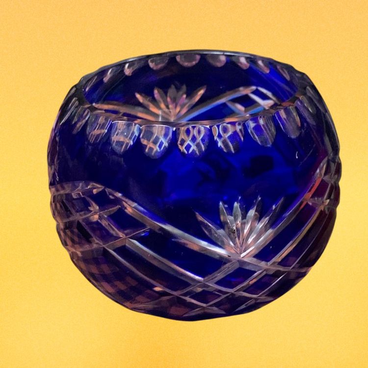05. Vintage Cobalt Blue Lead Crystal Vase Crystal Legends Collection by Godinger