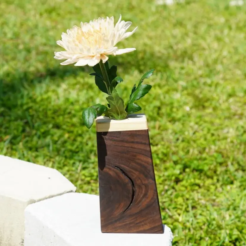 Walnut and maple wood vase (7.5" x 4" x 1.5")