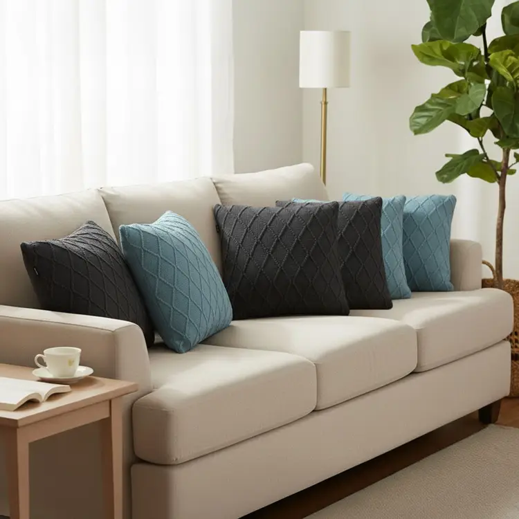 SOGA 6PC Sky Blue Diamond Knit & Charcoal Grey Cable Knit Pillow Covers 45cm