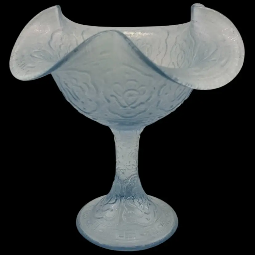 Fenton Persian Medallion Compote Litht Blue Iridescent 6 ½ X 6”