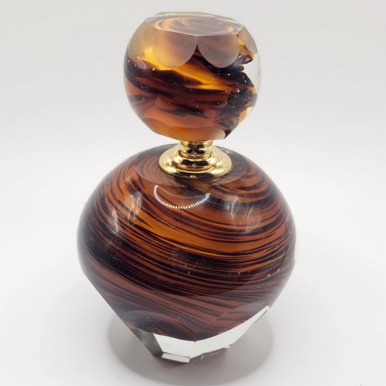 Art Glass Perfume Bottle With Screw top brown Swirl 5.5" Estate Find
