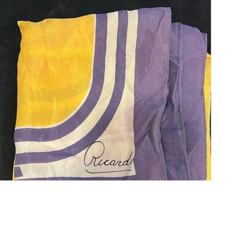 Ricardo designer, yellow, purple and white scarf