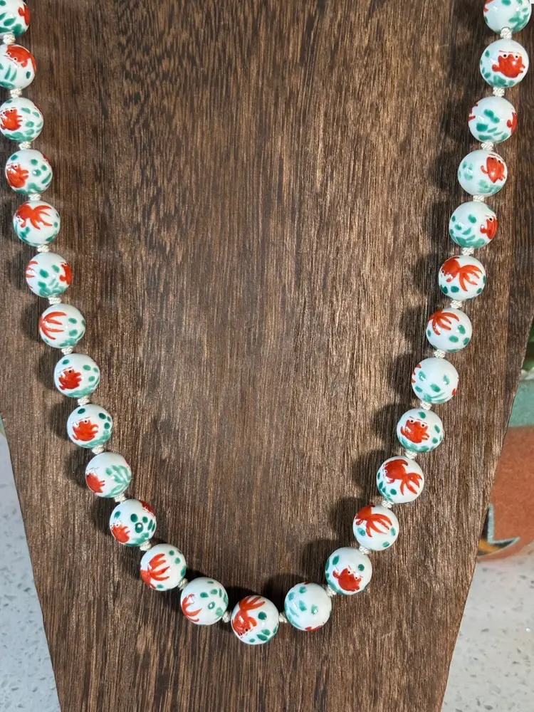 Fish And Crab Glass Beads 23” Necklace