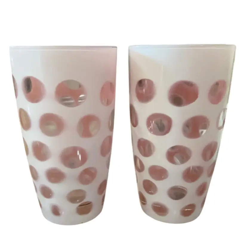 Set Of Two Fenton Cranberry Pink Opalescent Coin Dot tumblers 5” Tall