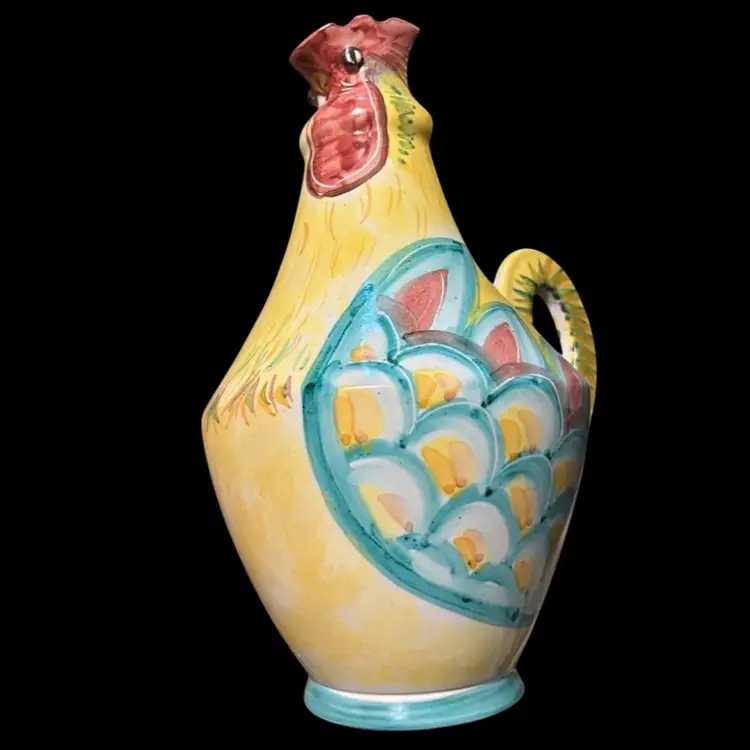 Hand Painted Rooster Pitcher ITALY