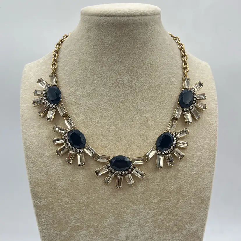 J. Crew Navy Blue Gold Tone Bubble Necklace