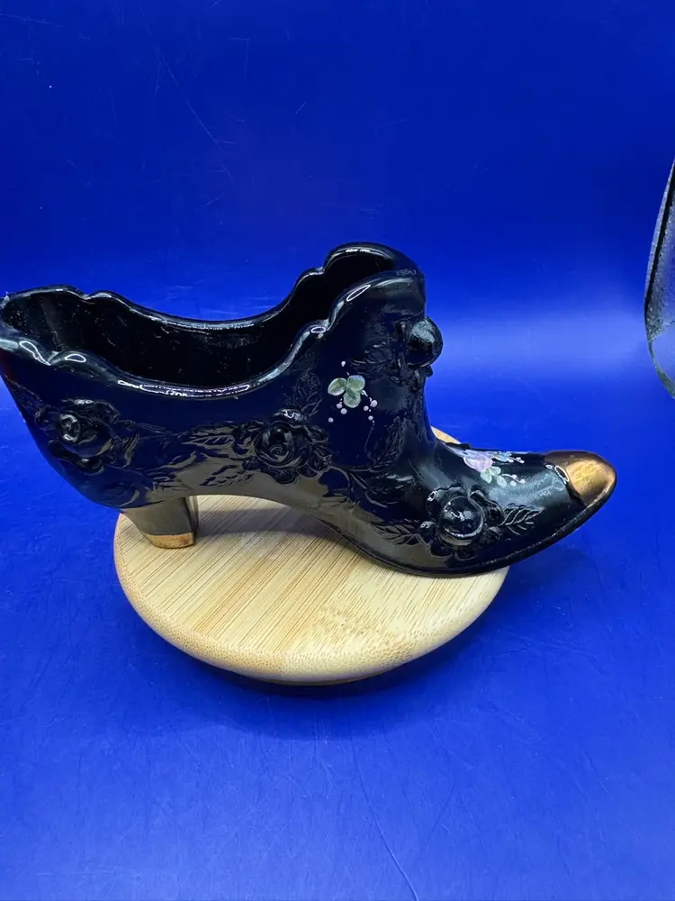 Fenton Black ShoeWith Gold Tip Signed 1989