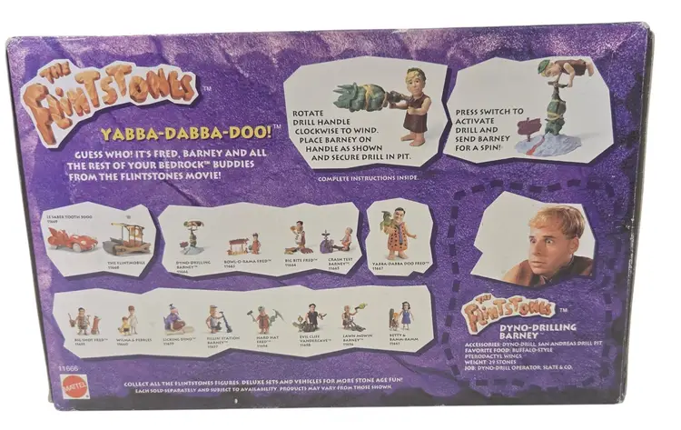 1993 The Flinstones Dino Drilling Barney Action FIGURE New In Box