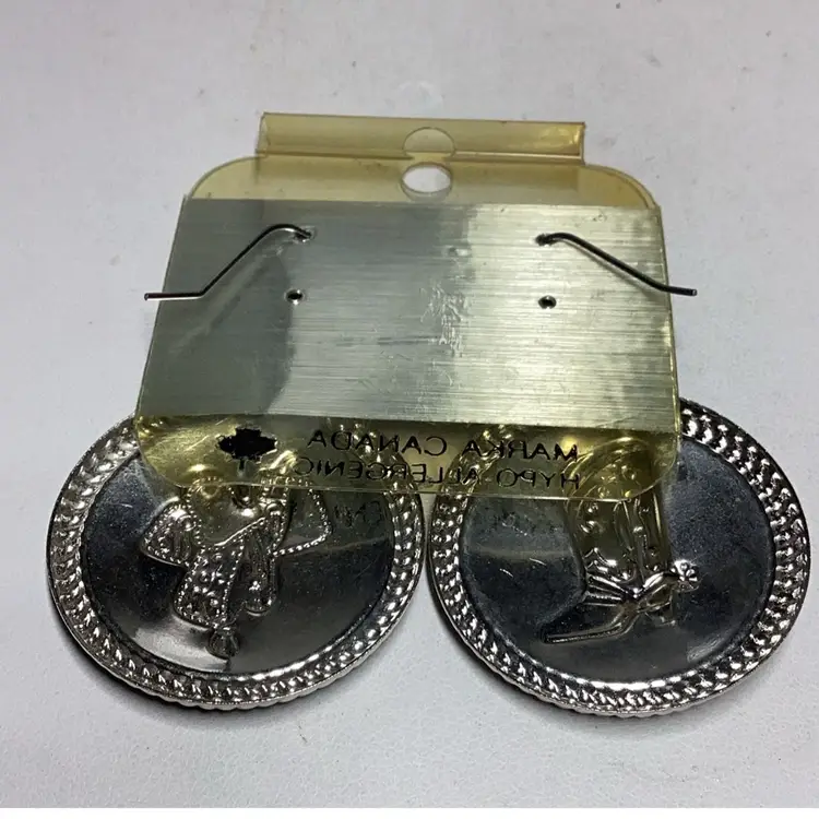 Western Sadler& Boot Pierced Earrings 1 1/4” Blue - Card Says Made In Canada