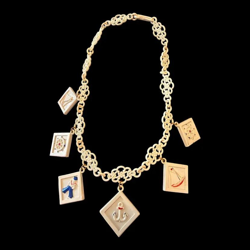 Celluloid 1930βs Nautical Charm Necklace 15β