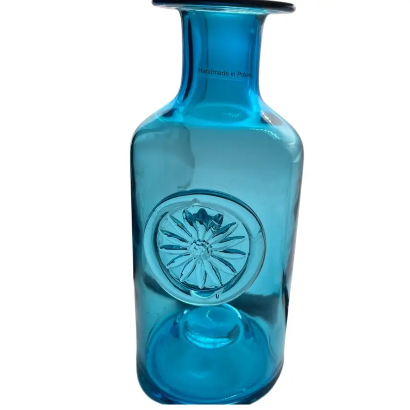 Dartington Polish Hand Blown Teal Blue Daisy Vase