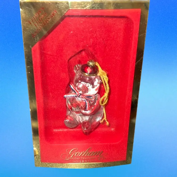Vintage Gorham 2003 crystal teddy bear ornament for Teddy's 100th Anniversary. Christmas Present Gift Crystal Made In Germany Original Box Like New Condition