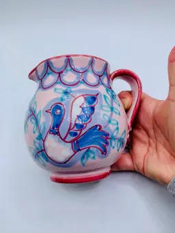 Italian Pottery Peace Dove On Pink Creamer Pitcher Hand painted Vintage Italy