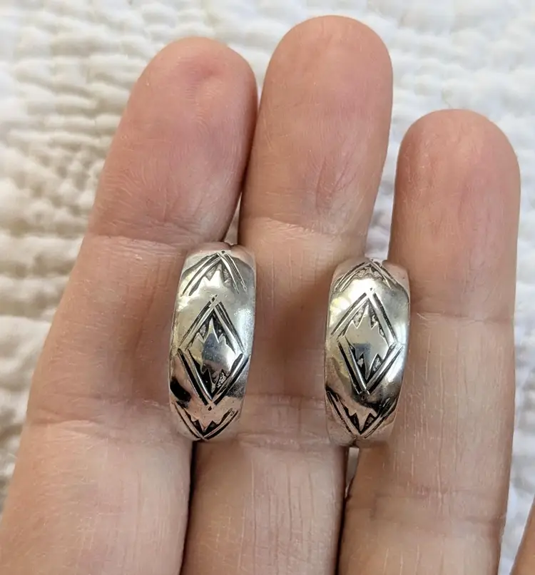 Vintage Sterling Silver Partial Hoops with Etched Native American Design