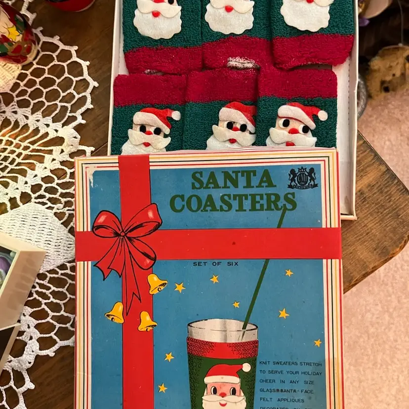 Set of 6 "Santa Coasters" Knit Sweaters Stretch To Serve Your Holiday Cheer...