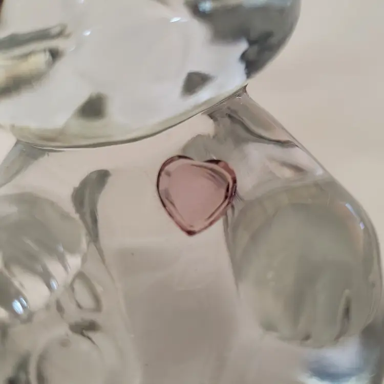 Art Glass Fenton Teddy Bear Clear with Amethyst Heart February Figurine Paperweight