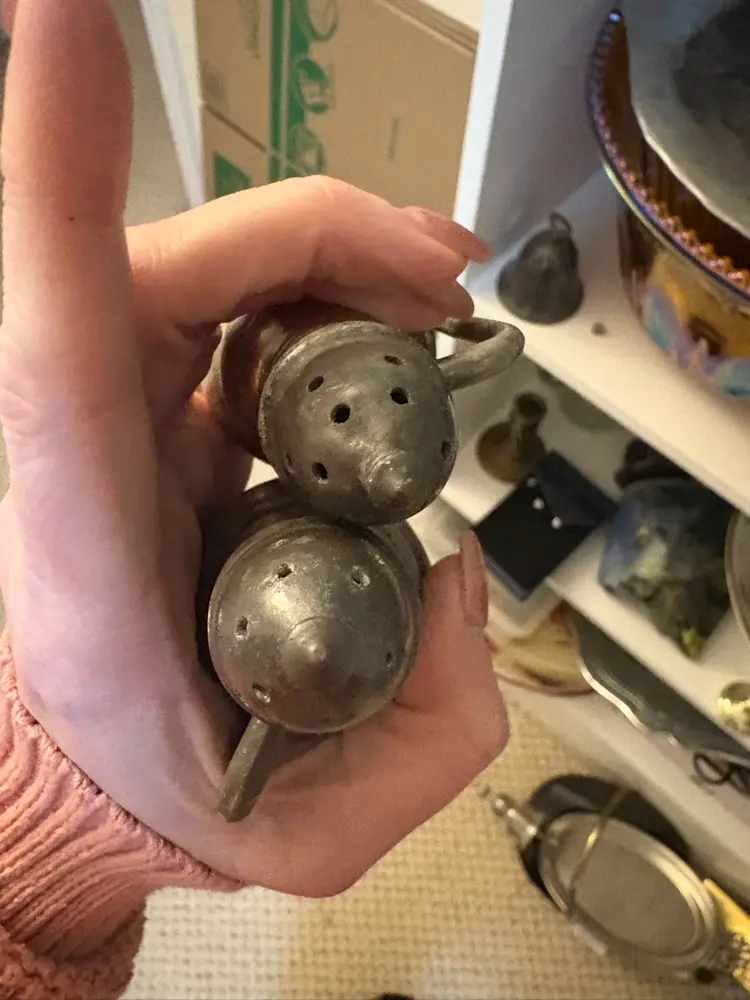 Genuine Pewter Salt And Pepper Set. Tarnished