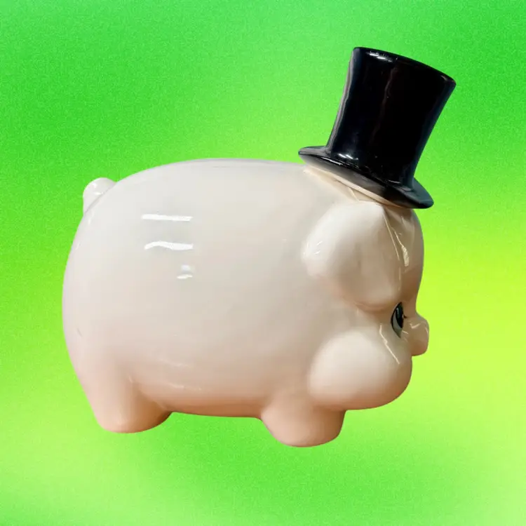 Vintage 7” Ceramic Piggy Bank, Anthropomorphic White w/ Top Hat READ