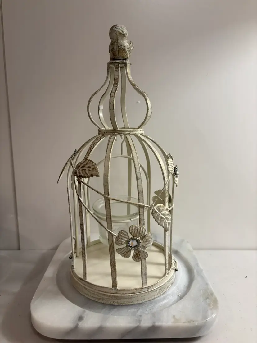 Pier 1 Tabletop Rustic Metal Birdcage Tealight Candle Holder - Antique White