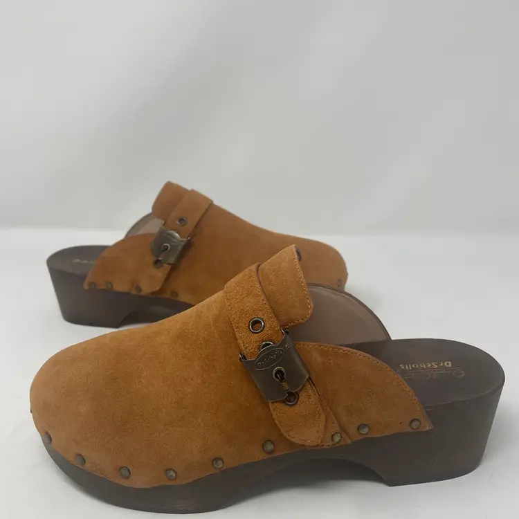 NEW Dr. Scholl's Original Clog Mule 9 Brown Slip On Leather Suede Comfort Buckle
