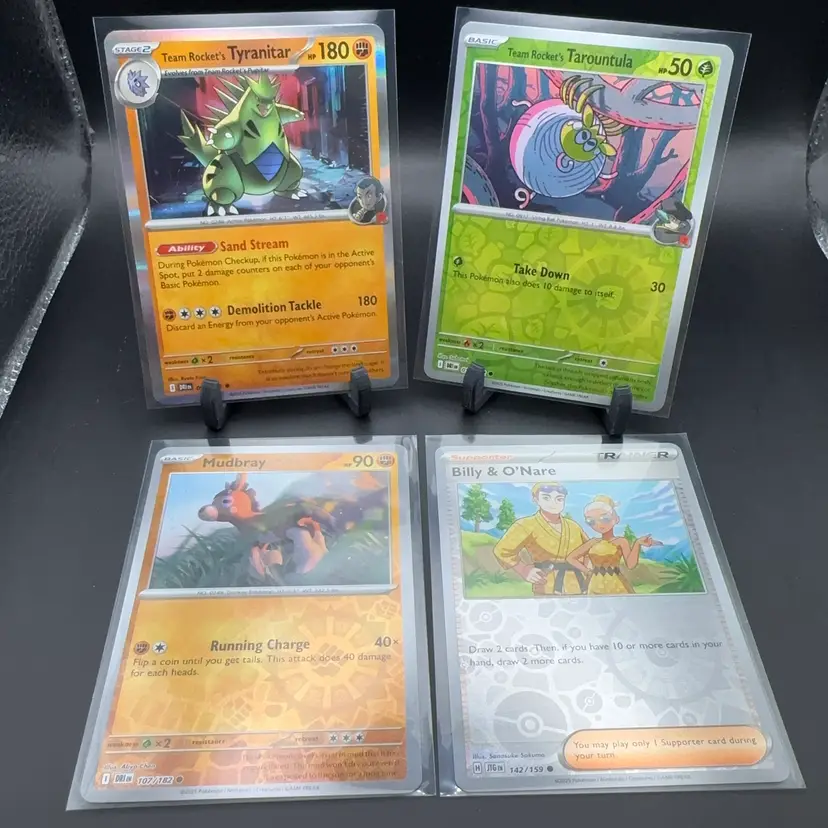 Pokémon Holo And Reverse Holo Lot Team Rockets Tyranitar, Team Rockets Tarountula, Mudbray, Billy & O’Nare Trainer