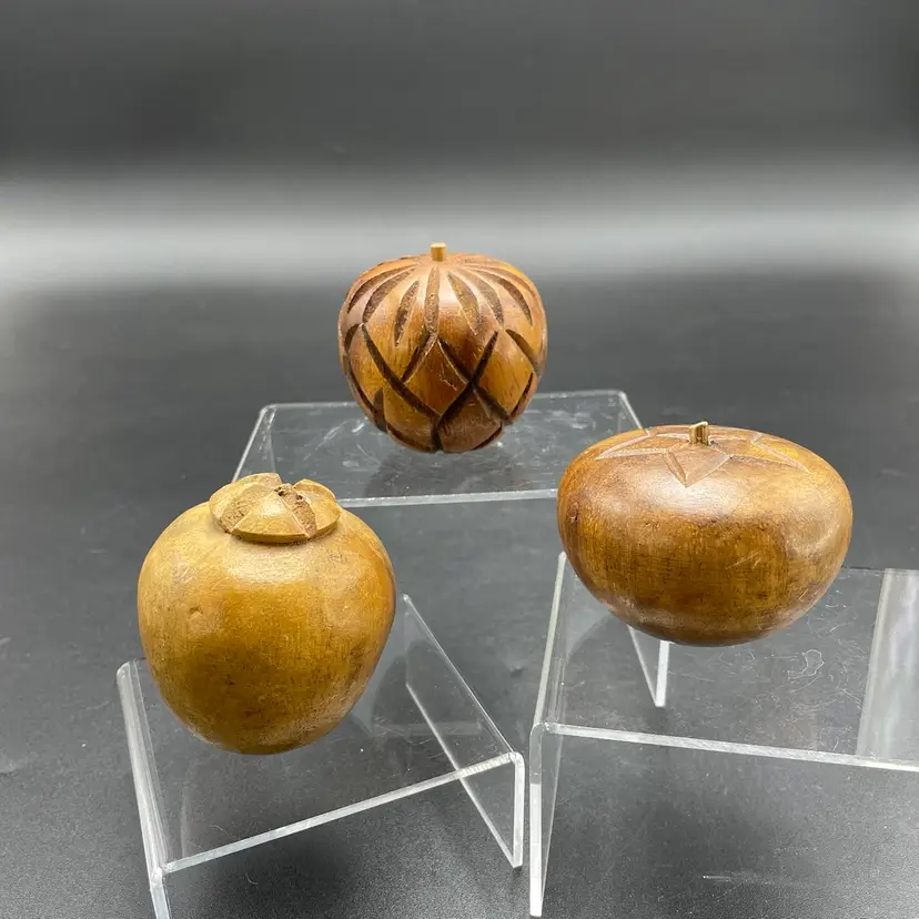 Carved Wooden Fruit Set of 3 MCM Kitchen Home Decor Vintage