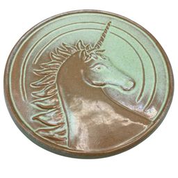 Frankoma Pottery Unicorn Trivet Green Brown Vintage Retro