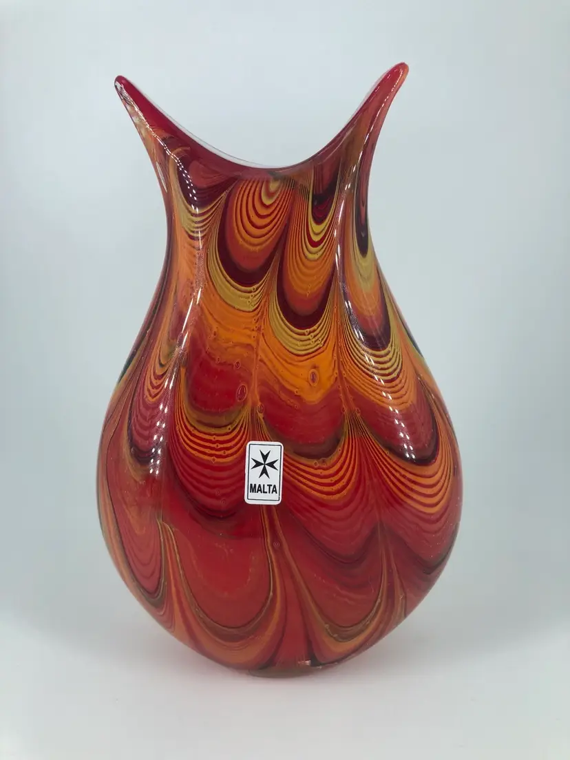Malta Mdina Hand-Blown Art Glass Swirl Glass Vase